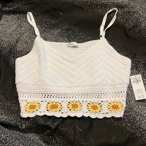 Hollister Sunflower Crochet Crop Top L